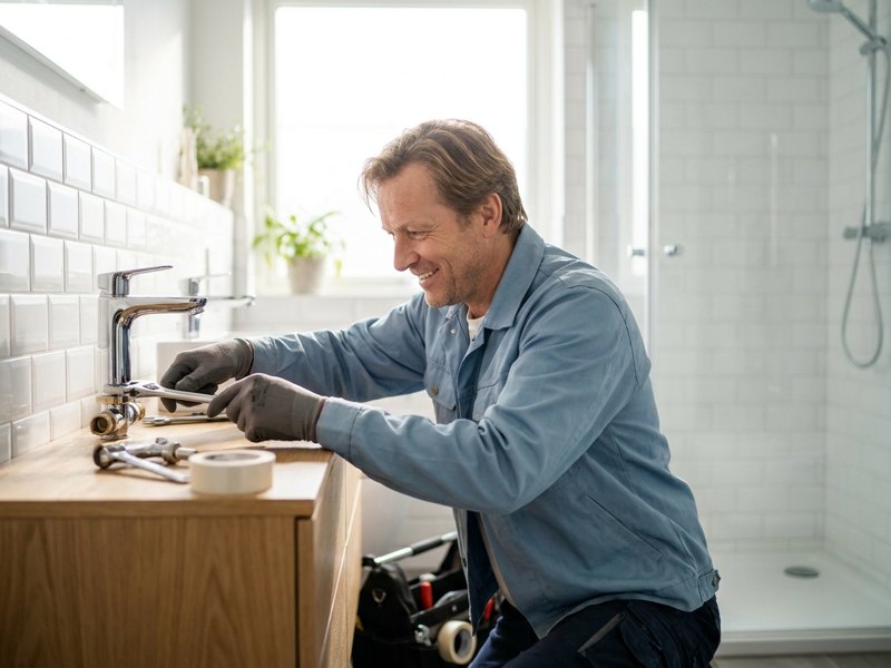 Sanitär-Installateur bei der Arbeit an einer Armatur