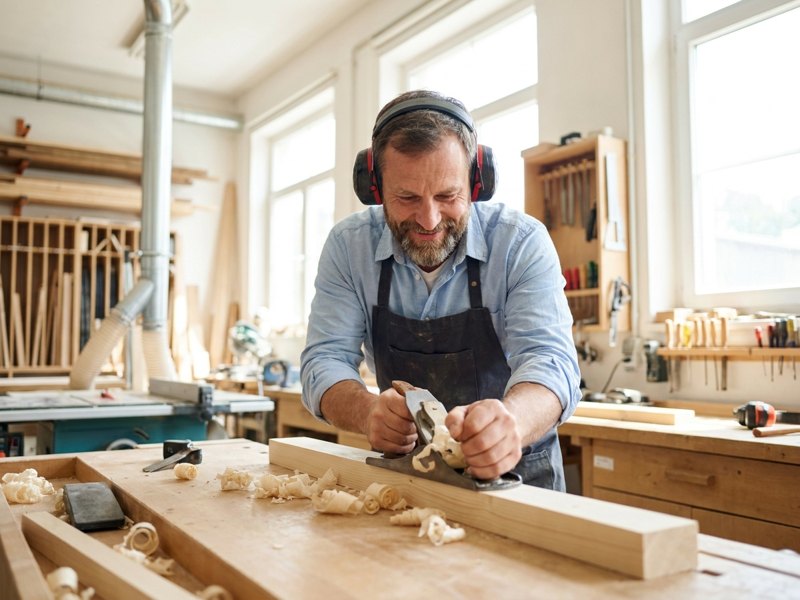 Schreiner an der Holzbearbeitungsmaschine